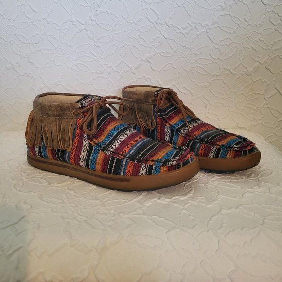 Twisted X Serape Fringe Moccasin Booties Women's Size 8 - Picture 1 of 9